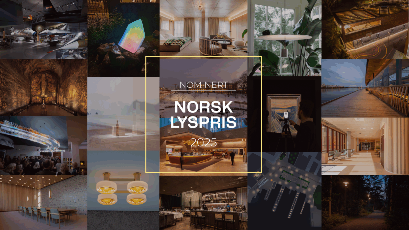 Bildekollasje med logoen til Norsk Lyspris