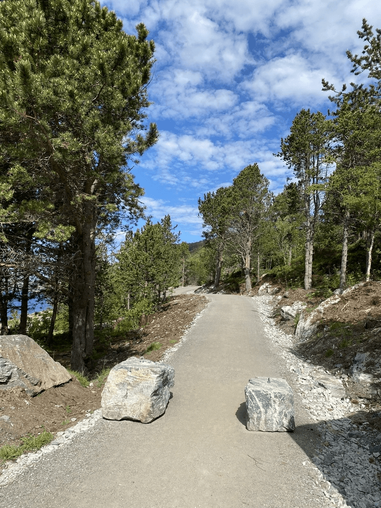 Gangvei gjennom grønt rekreasjonsområde på Voldsdalsneset.