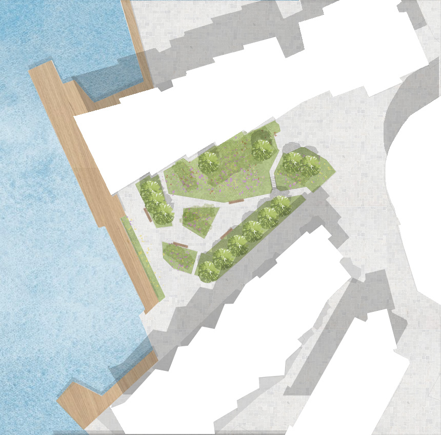 Skisse sett ovenfra av Fru Kroghs brygge