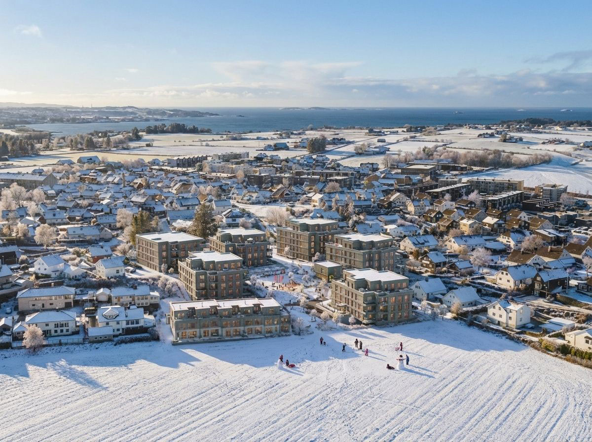 Bøveien 11 boligområde sett i perspektiv vinter