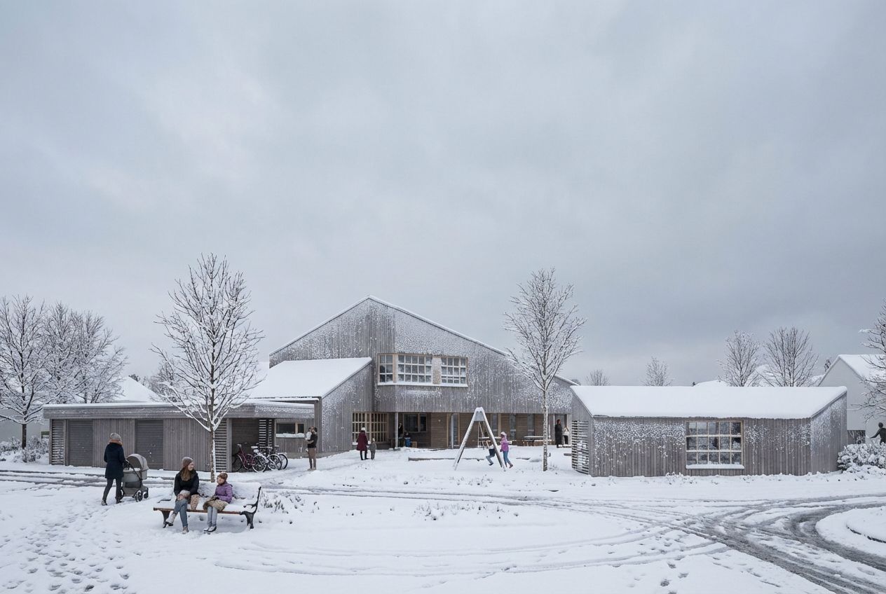Eksteriør illustrasjon vinter av Brusand barnehage