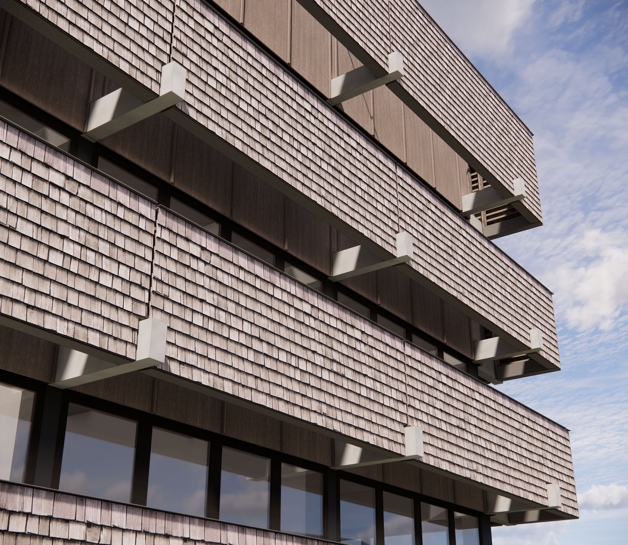 Eksteriør illustrasjon fasadeskjerm VEAS administrasjonsbygning